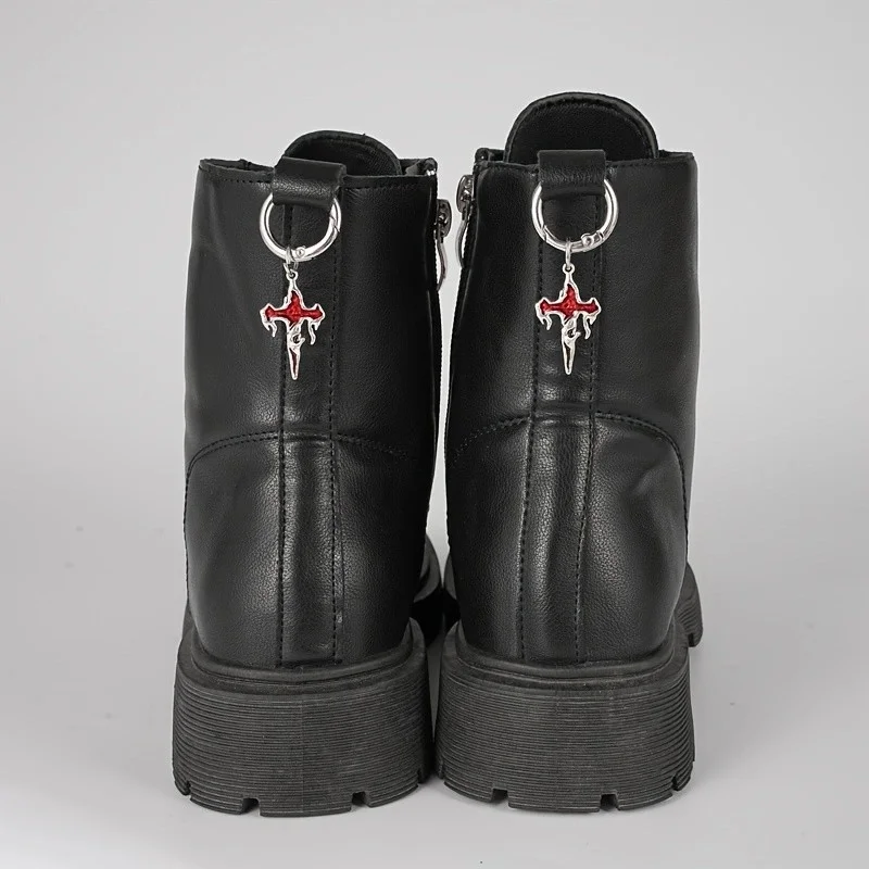 2Pcs Gothic Red Imitation Enamel Blood Drop Cross O-ring Metal Shoes Pendant Punk Boots Removable Pendant Accessories