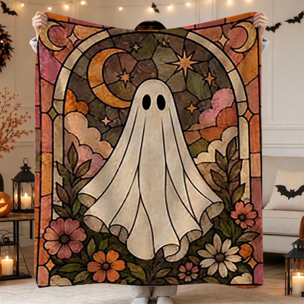 manta-de-halloween-com-estampa-de-fantasmas-estilo-vitral-lua-estrelas-e-flores-para-sofa-e-cama