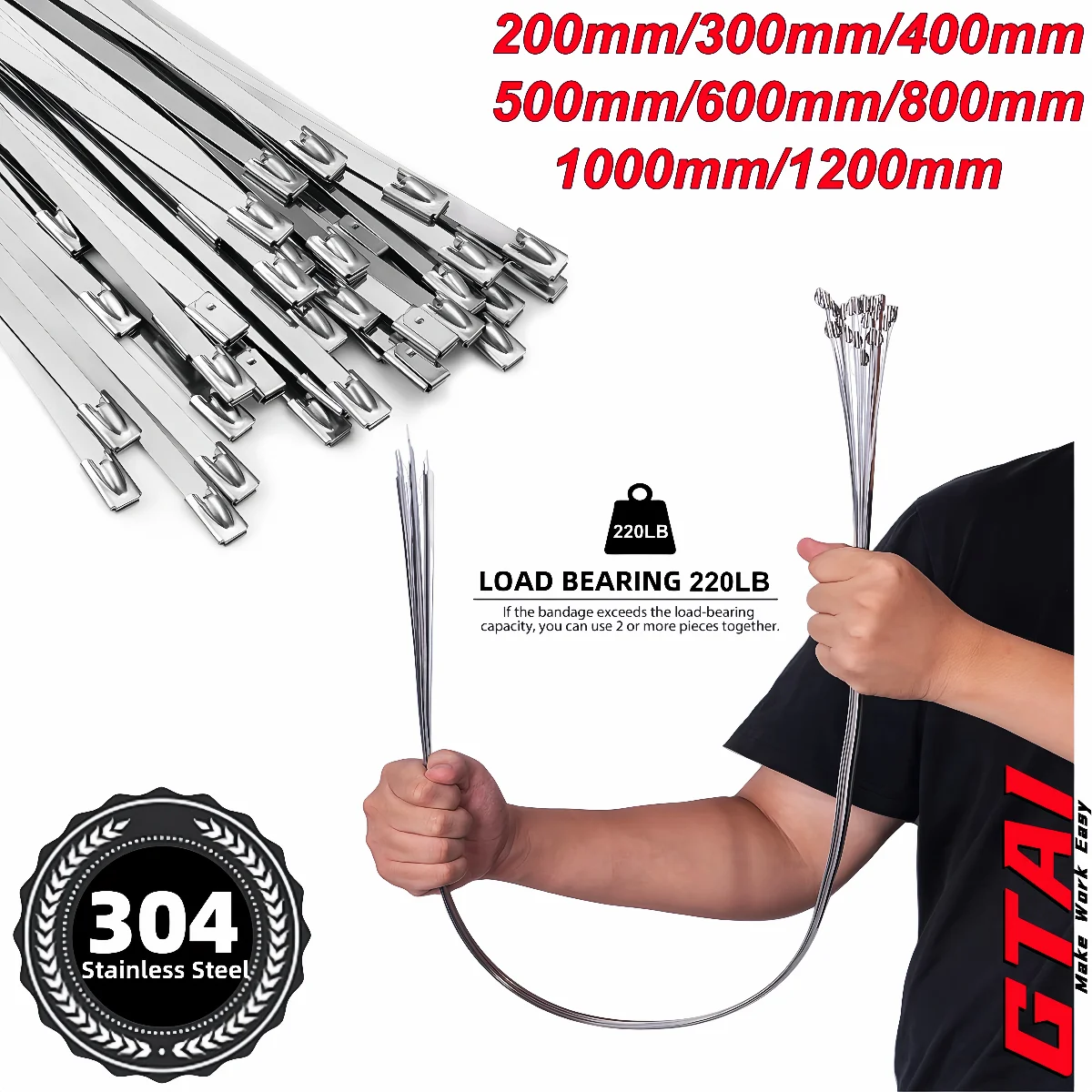 Attaches zippées métalliques 50 pièces, attaches de câble autobloquantes robustes en acier inoxydable 304, pour enveloppe d'échappement, rouleaux de clôture métallique, fermes, tuyaux