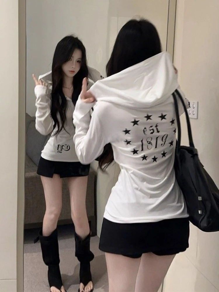 Y2k Gothic Aesthetic Hooded Sweatshirt Long Sleeve Hoodie Women's Grunge Slim T-Shirt Trendy Vintage Harajuku Hoodies Tshirt