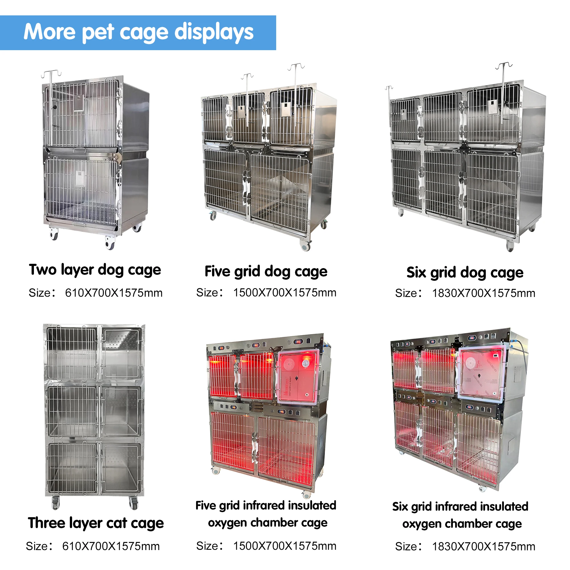 Source Factory Pet Hospital Stainless Steel Combination Cages Oxygen Chamber  Hospitalization Cages Wholesale