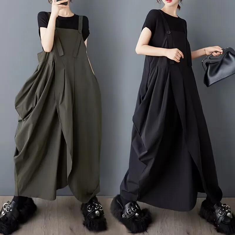 فستان صيفي متوسط الطول فضفاض بدون حمالات غير متماثل، تصميم عصري كبير الحجم، مصنوع من مزيج البوليستر والقطن