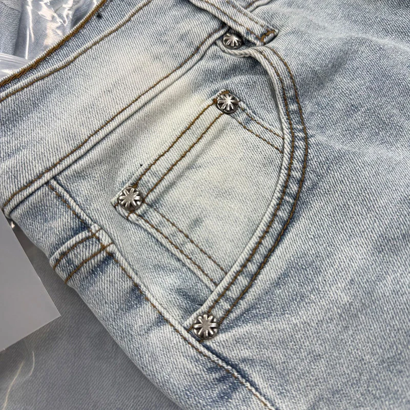 الهيب هوب الربط المرقعة الأسود عباد الشمس التطريز LOSTSHDWS الدنيم السراويل الرجال النساء الضوء الأزرق الجينز السراويل مع العلامة #4