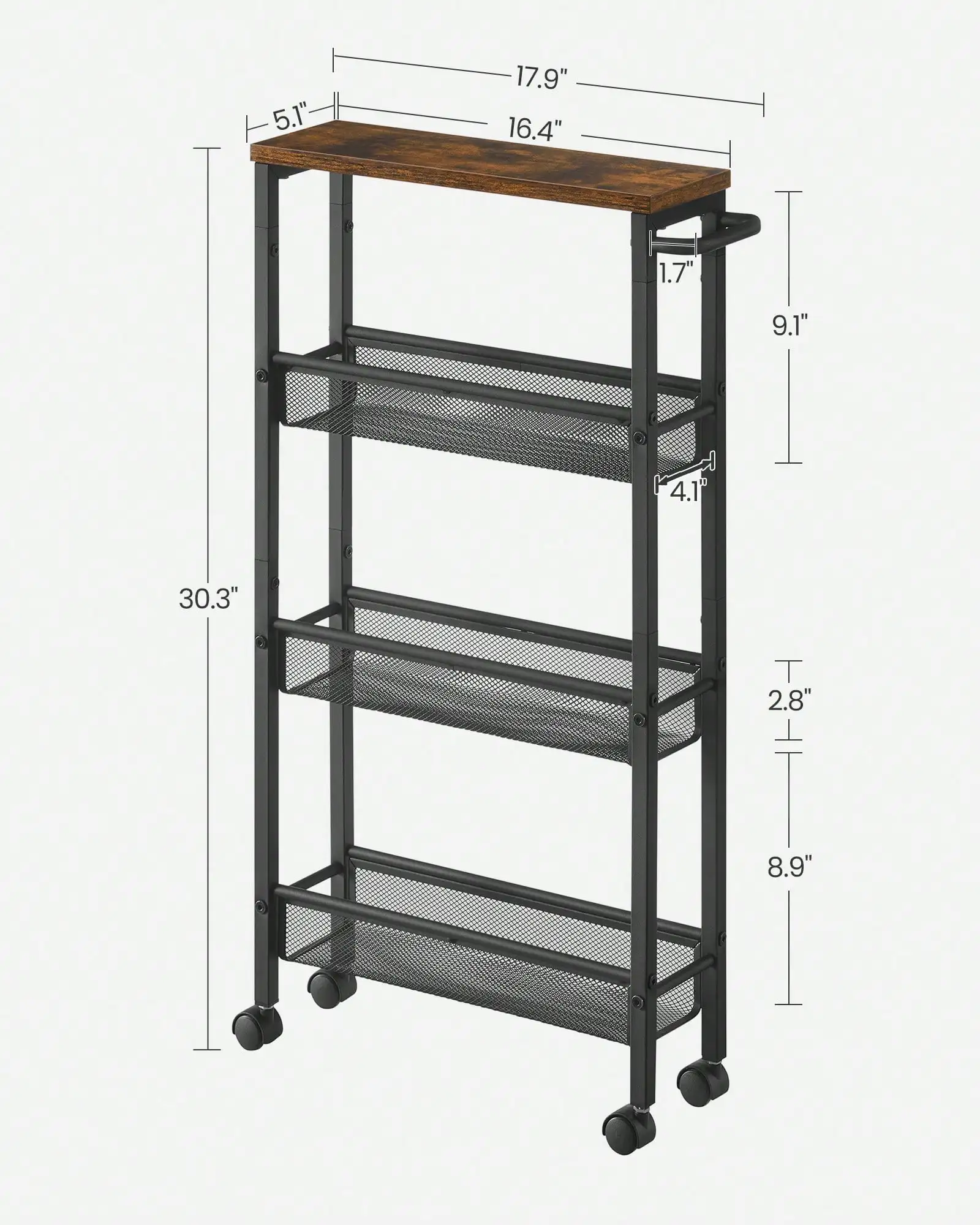Slim Storage Cart, 4-Tier Rolling Cart Tower, Slide Out Cart With Handle Metal Mobile Shelving  For Narrow Places