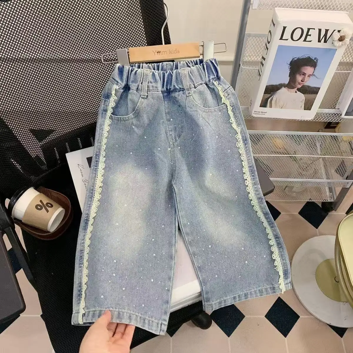 

Girls Jeans Spring Autumn New Style Children's Korean Wide Leg Pants Loose Straight Long Trousers