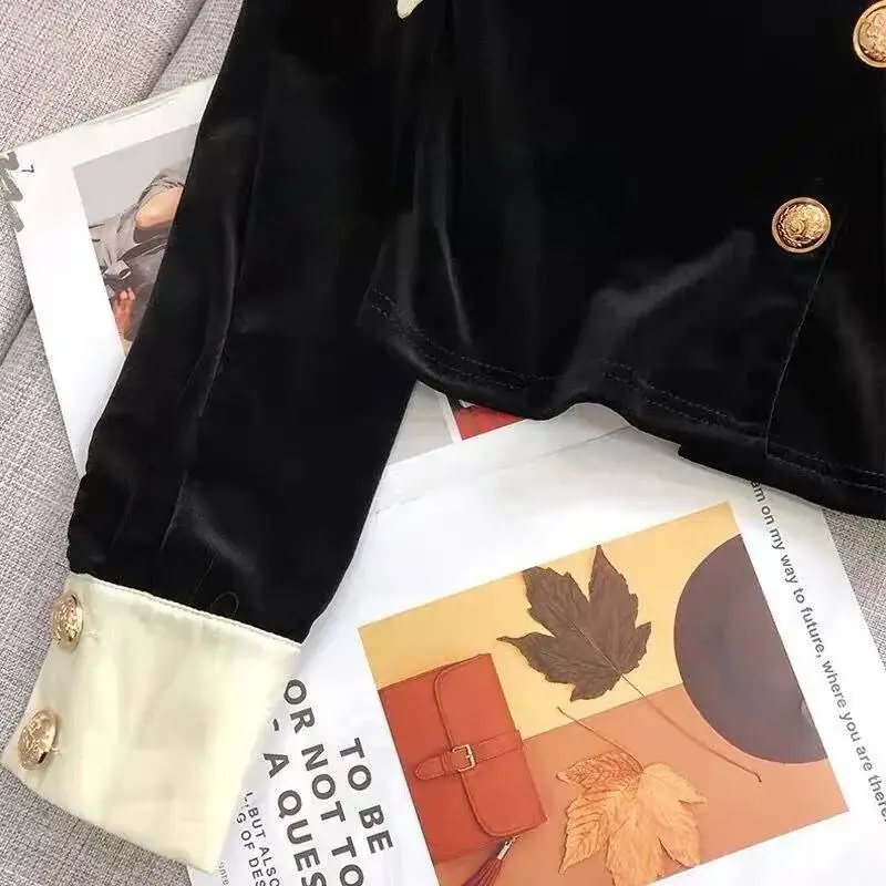 

BabYoung 2025 Spring New Black Veet Shirts Women Fashion Lapel Neck Single Breasted Blouses Y2k Long Sleeve Blusas Mujer