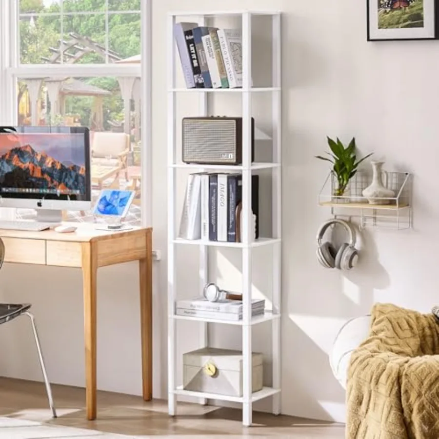 

66in Tall Bookshelf Small Narrow Bookcase Skinny Book Shelf for Small Space Farmhouse Slim Shelf with Storage Wood Freestanding