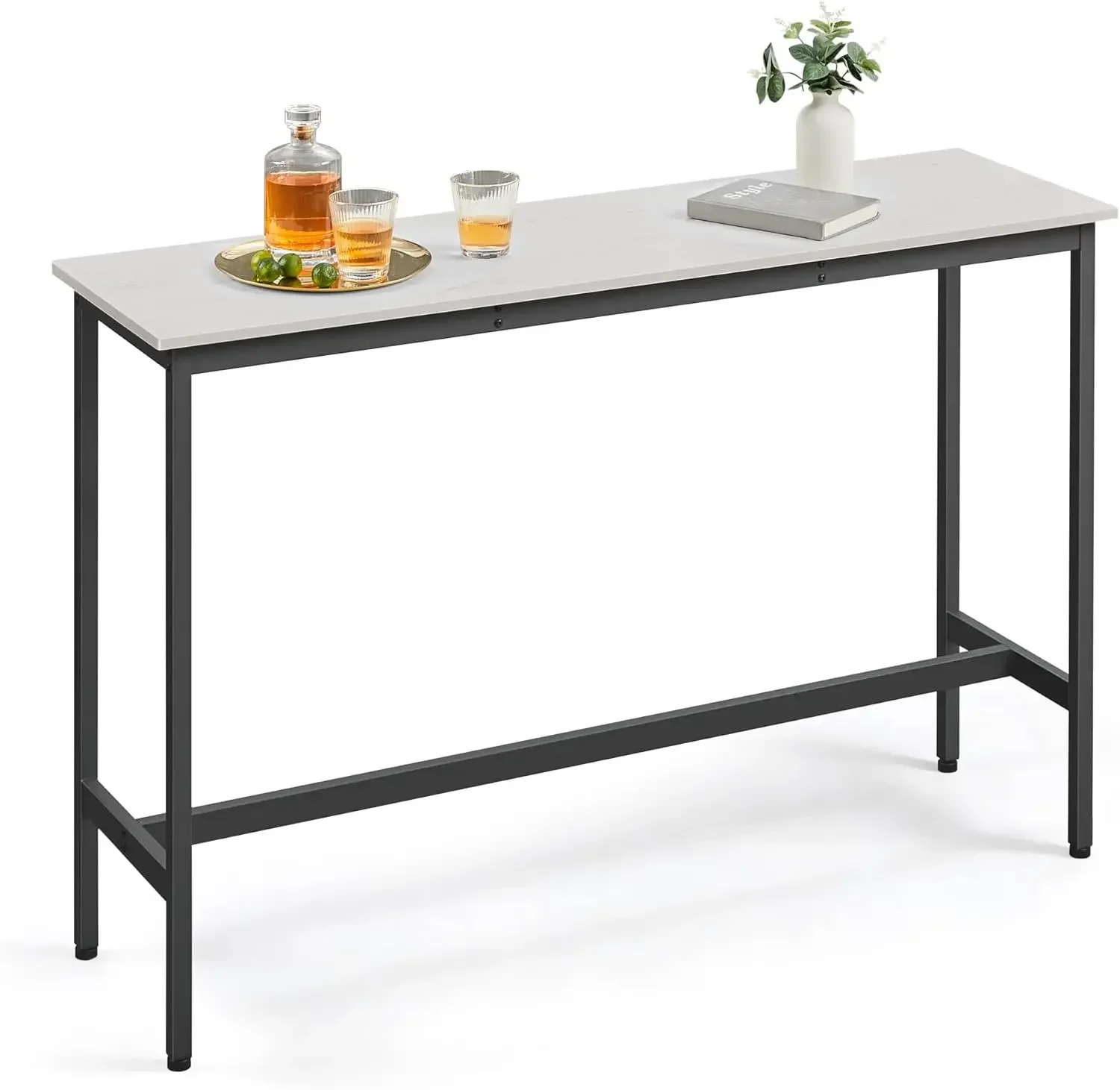 Bar largo y estrecho, comedor de cocina, mesa alta para pub, estructura de metal resistente, diseño industrial, 15,7 x 55,1 x 35,4 pulgadas