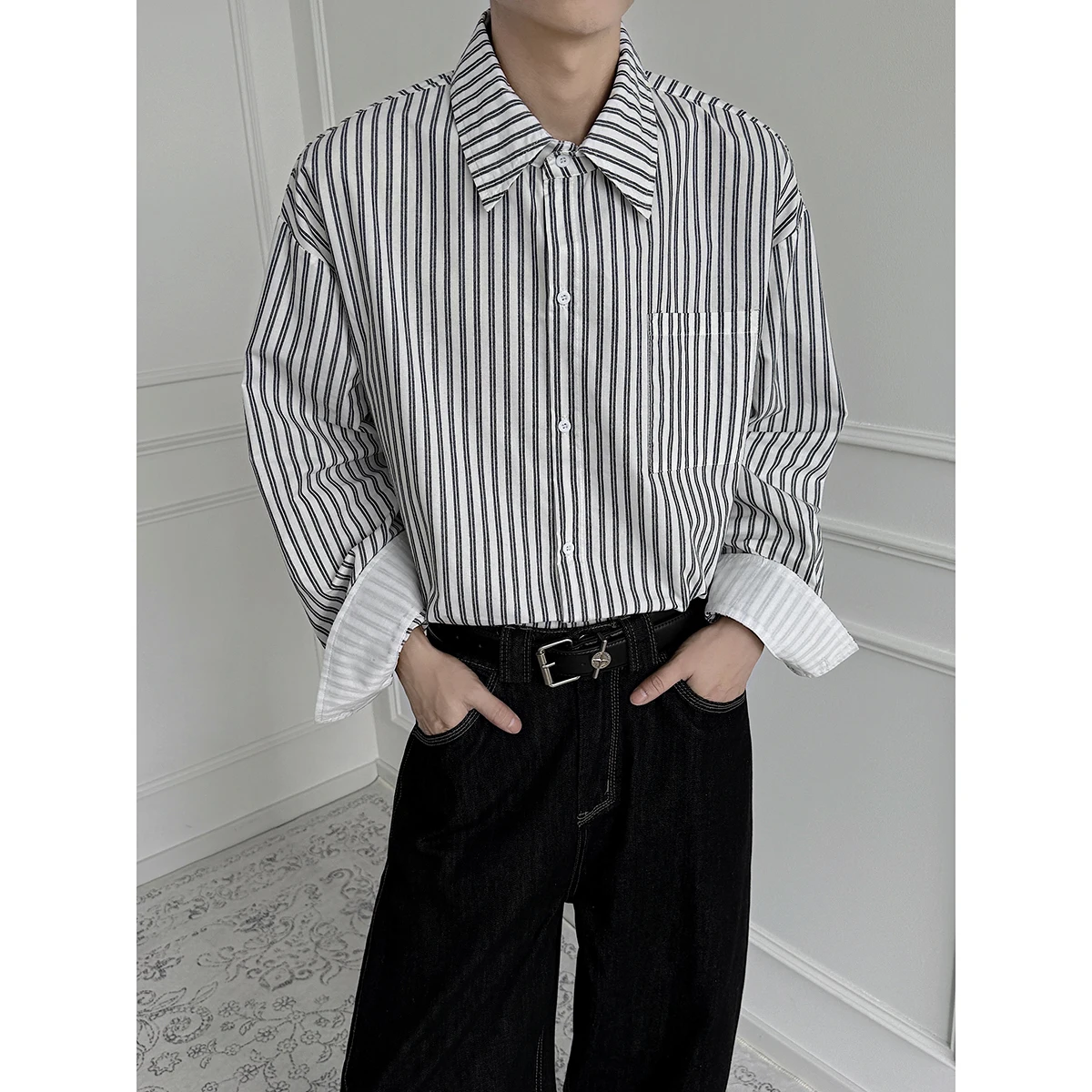 

Модная полосатая рубашка с длинными рукавами для мужчин, свободные повседневные рубашки с длинным рукавом, социальная уличная рубашка в стиле Харадзюку, рубашка в стиле хип-хоп, мужская одежда