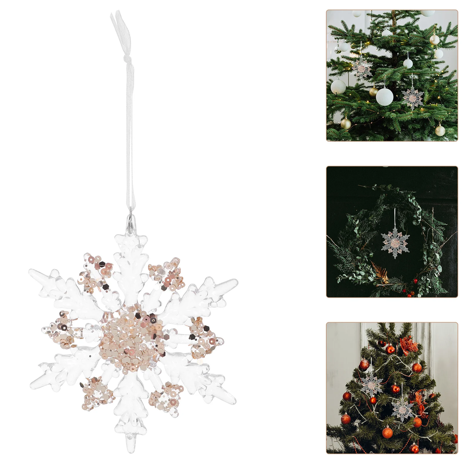 

2Pcs Christmas Tree Ornaments Acrylic Snowflake Decor Sparkling Sequins Versatile Usage Home Party Decoration Tree Decorations