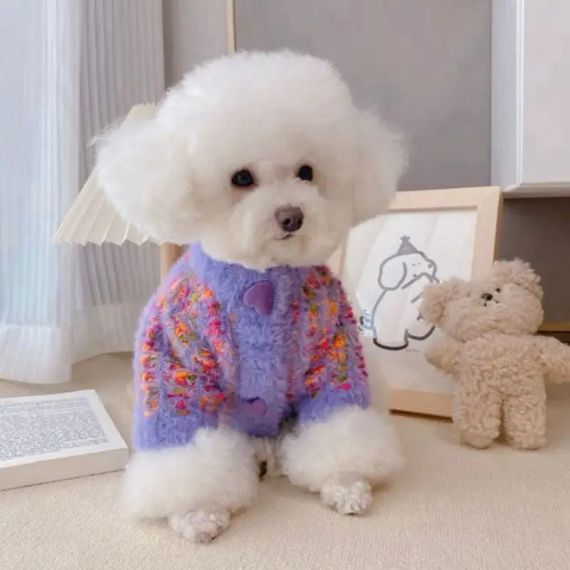 Fashion Autumn Winter Pet  Sweater Cardigan Pet Dog Clothes Heart Warm Dogs Clothing Cat Small Thicken Cute Pink Girl Chihuahua