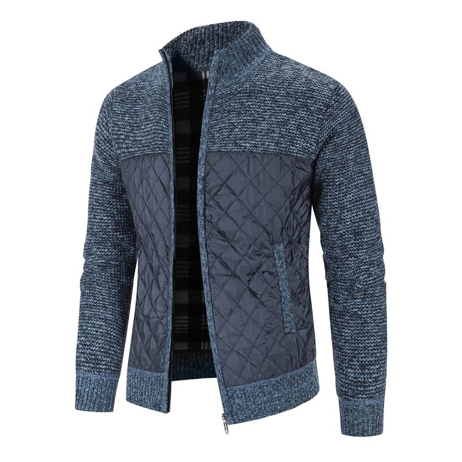 Men's Fashion Zippered Cardigan Standing Neck Sweater Jacket Thickened Plush Loose Sweater Casual Business Knit Sweater Tops