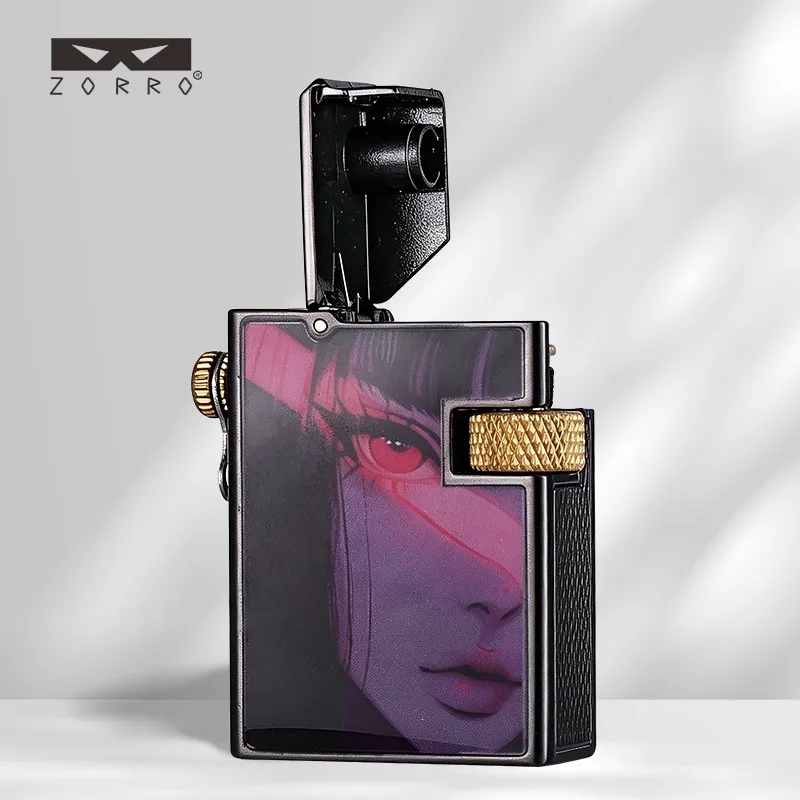 ZORRO Red Eye Anime Character Lighter, Side Ignition Metal Lighter, Retro Style Portable Lighter for Collection