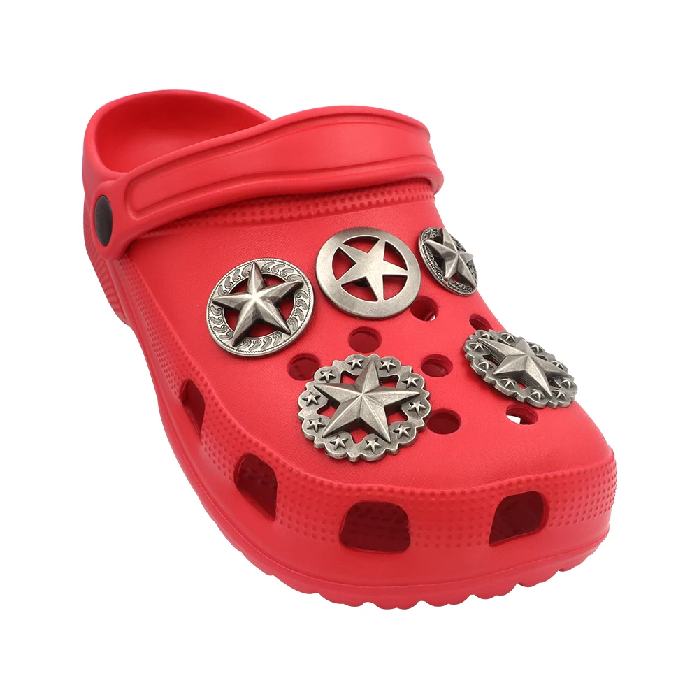 Shoes Charms Silvery Pins 1 Set Shoes Accessories Metal DIY Snap-in Oval Square Primitive Man Rivets Adornos Kids Halloween Gift