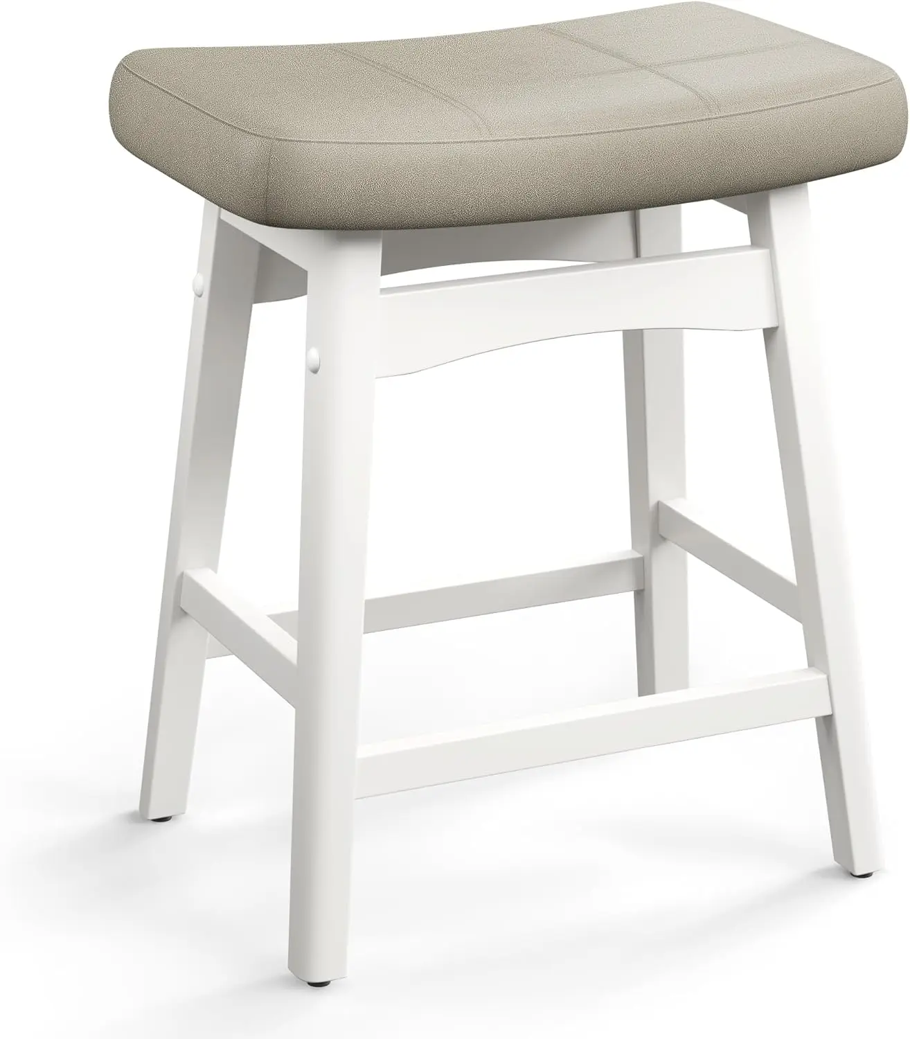 

Beige Counter Height Bar Stool for Kitchen Counter Solid Wood Legs with Faux Leather Saddle Seat Farmhouse Barstools fo