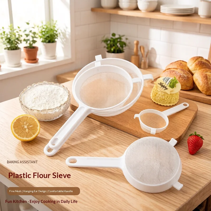 

1Pc Multi-Purpose Plastic Fine Mesh Strainer Spoon Handle Nut Milk Soy Milk Coffee Filter Flour Sieve Colander Kitchen Tool