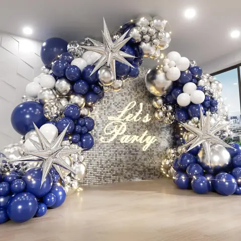 White and Gold Balloons Garland Arch Kit with Starburst Foil Balloon for Wedding Anniversary Birthday Party Decorations Supplie