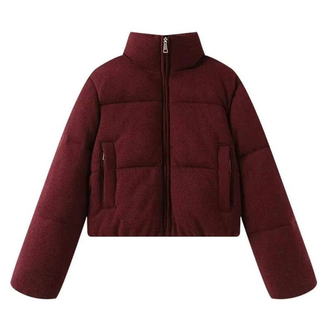 BM&MD&ZA 2024 Winter New Women's Casual Loose Fashion Versatile Knitted Stand Collar Warm Cotton Clothes