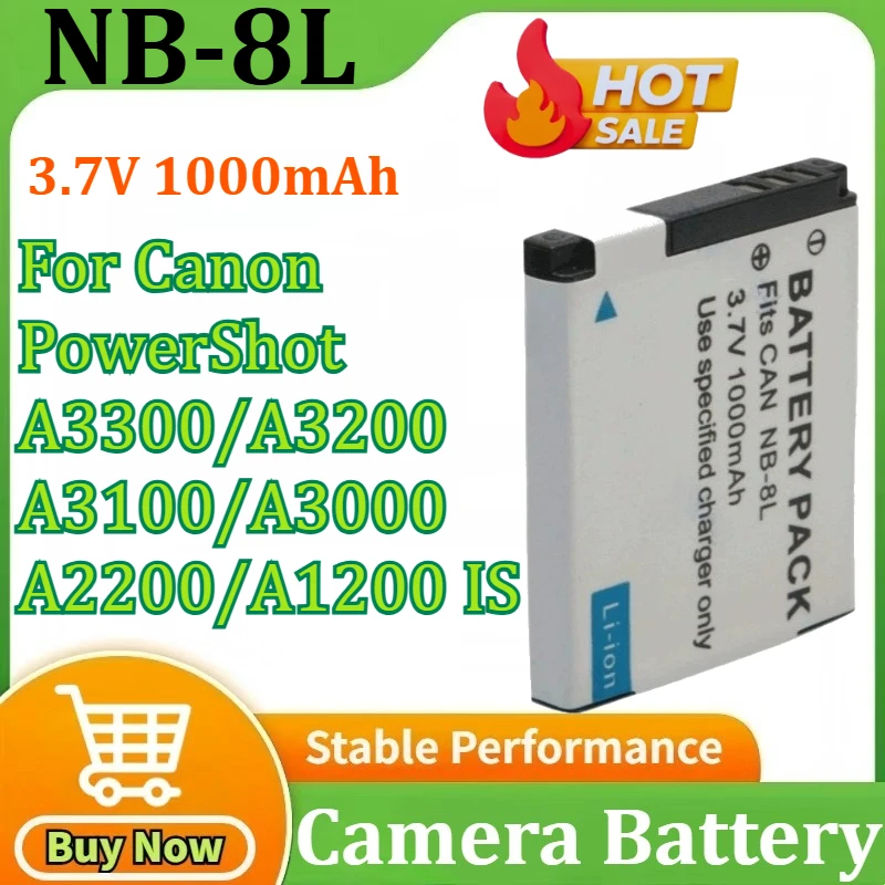 

NB-8L Battery 3.7V 1000mAh Rechargeable Battery for Canon PowerShot A3300 A3200 A3100 A3000 A2200 A1200 IS Camera Batteries