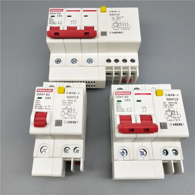 AC220V-400V DZ47LE-63 1P 2P 3P 4P 6A 10A 16A 20A 25A 32A 40A 50A 63A residual current earth leakage protection circuit breaker