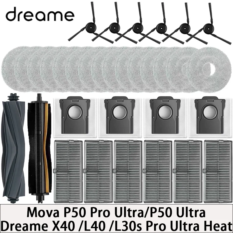 For Mova P50 PRO ULTRA/P50 Ultra, Dreame X40 Ultra/L40 Ultra/L30s Pro Ultra Heat Tricut Roller Brush Filter Mop Cloth Bag