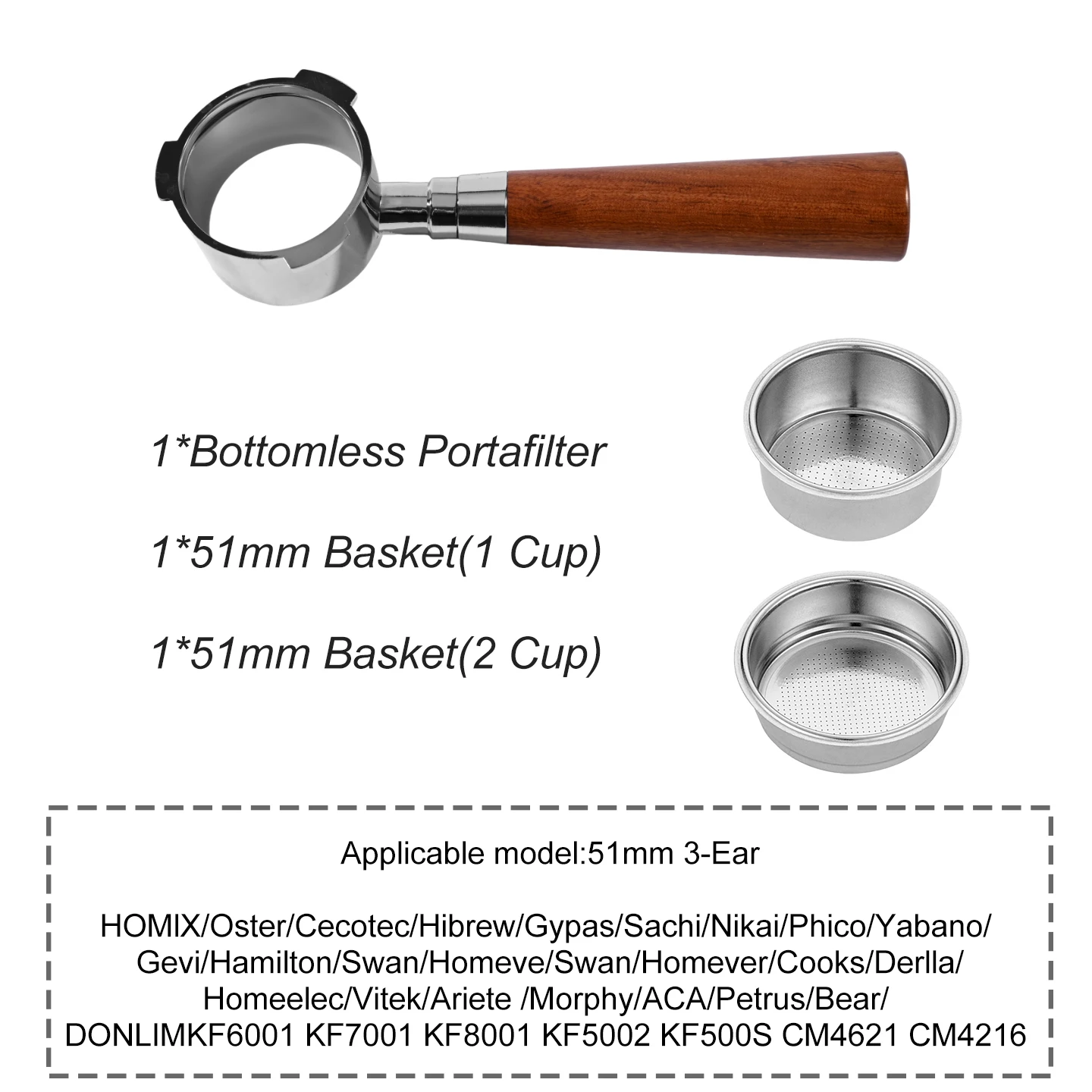 Kaffee-Siebträger ohne Boden, 51 mm, für Homix H11 Oster Cecotec Hibrew 1 2Cup, Ersatzfilterkorb, Espresso-Maschinen-Zubehör