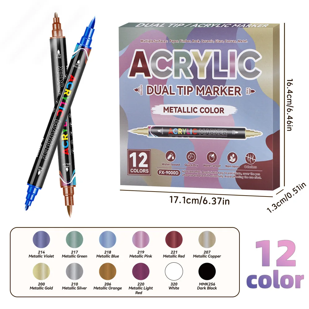 

12 цветов акриловых маркеров, удобные для рисования, раскрашивания моделей, рисования на дереве, камне, яйцах, художественные принадлежности