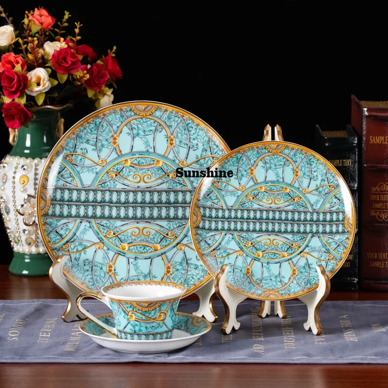 Ceramic tableware set, American style plate, pink coffee cups and saucers, Palace fashion, dining set, home and restaurant useY