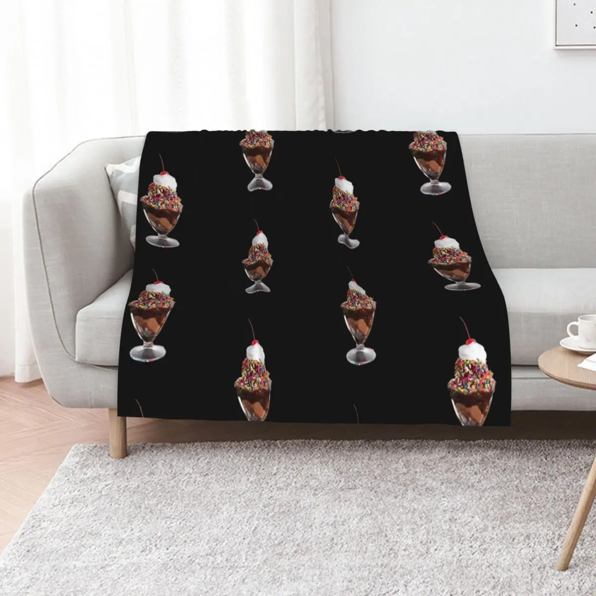 

Ice Cream Chocolate Sundae with Sprinkles Throw Blanket Comforter Bed linens decorative Thermal Blankets