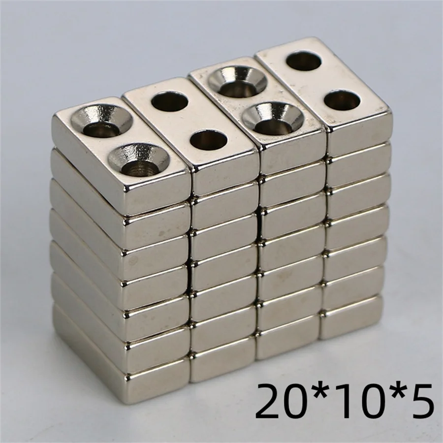 XiongChuCi 20*10*5MM Two Countersunk hole Strong Block Neodymium Magnets N35 NdFeB Powerful Permanent Magnetic Square Magnet