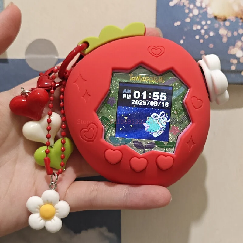 【セール中】たまごっちユニ/パラダイス電子ペットに適していますピンクイチゴアップルシリコンケースとパネルペーパーペンダント