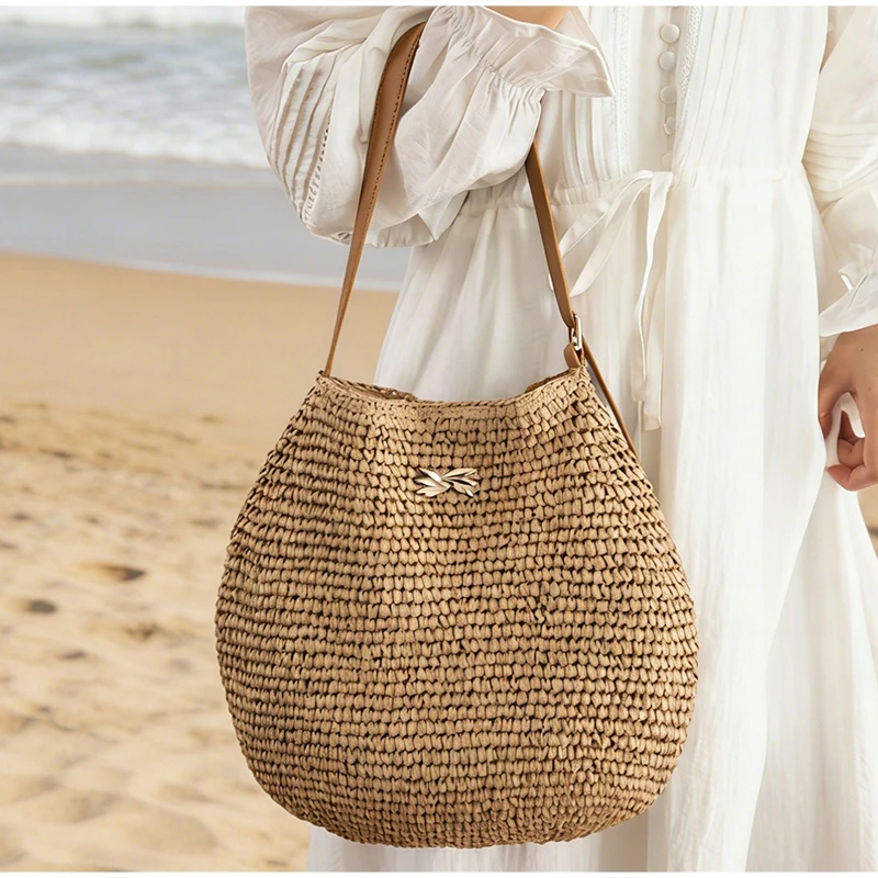 

Bohemian Woven Crossbody Shoulder Bag Handmade Straw Beach Tote Summer Vacation Rattan Knitted Hobo Purse Women Casual Handbag