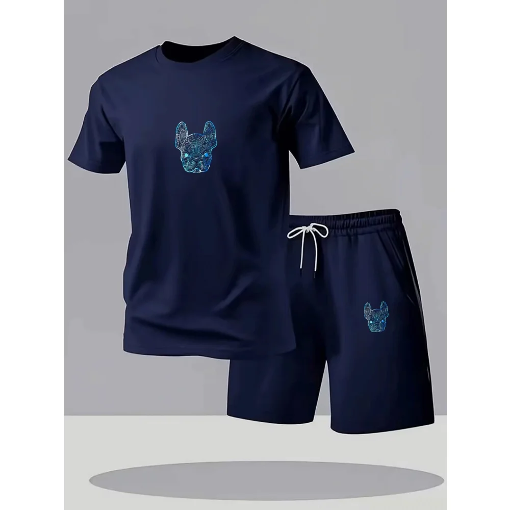 

New summer fitness sportswear for men, short-sleeved T-shirt and shorts two-piece set, breathable and quick-drying casual wear.
