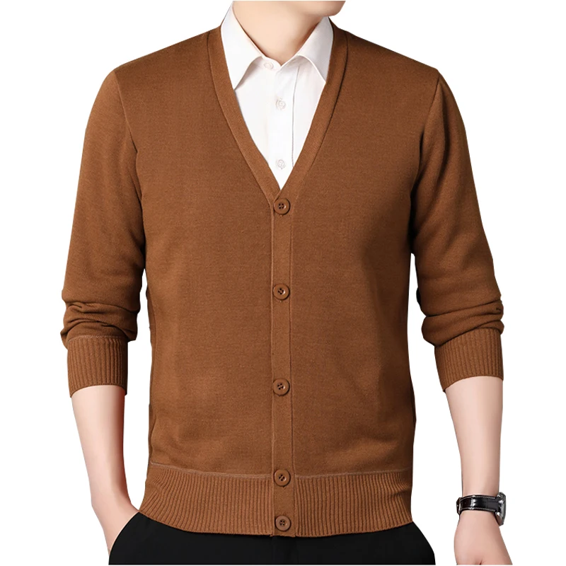 Ropa de otoño para hombre, cárdigan de lana, chaqueta, suéter tejido, prendas de vestir, cárdigans de moda con cuello en V, Top cálido para hombre