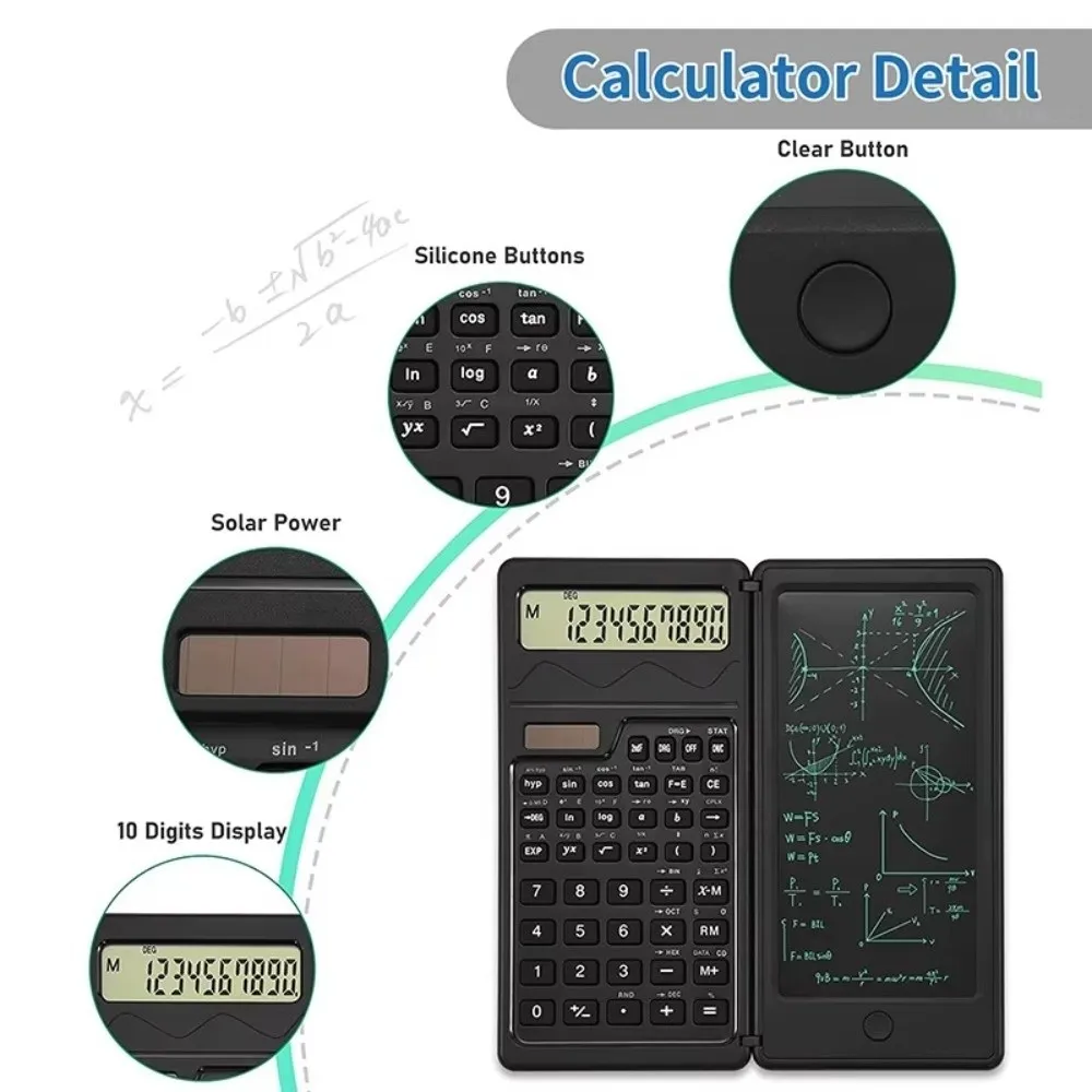 LCD Screen Scientific Calculator Foldable Design 2 in 1 Foldable Calculator Stylus Pen Support 12 Digits Display