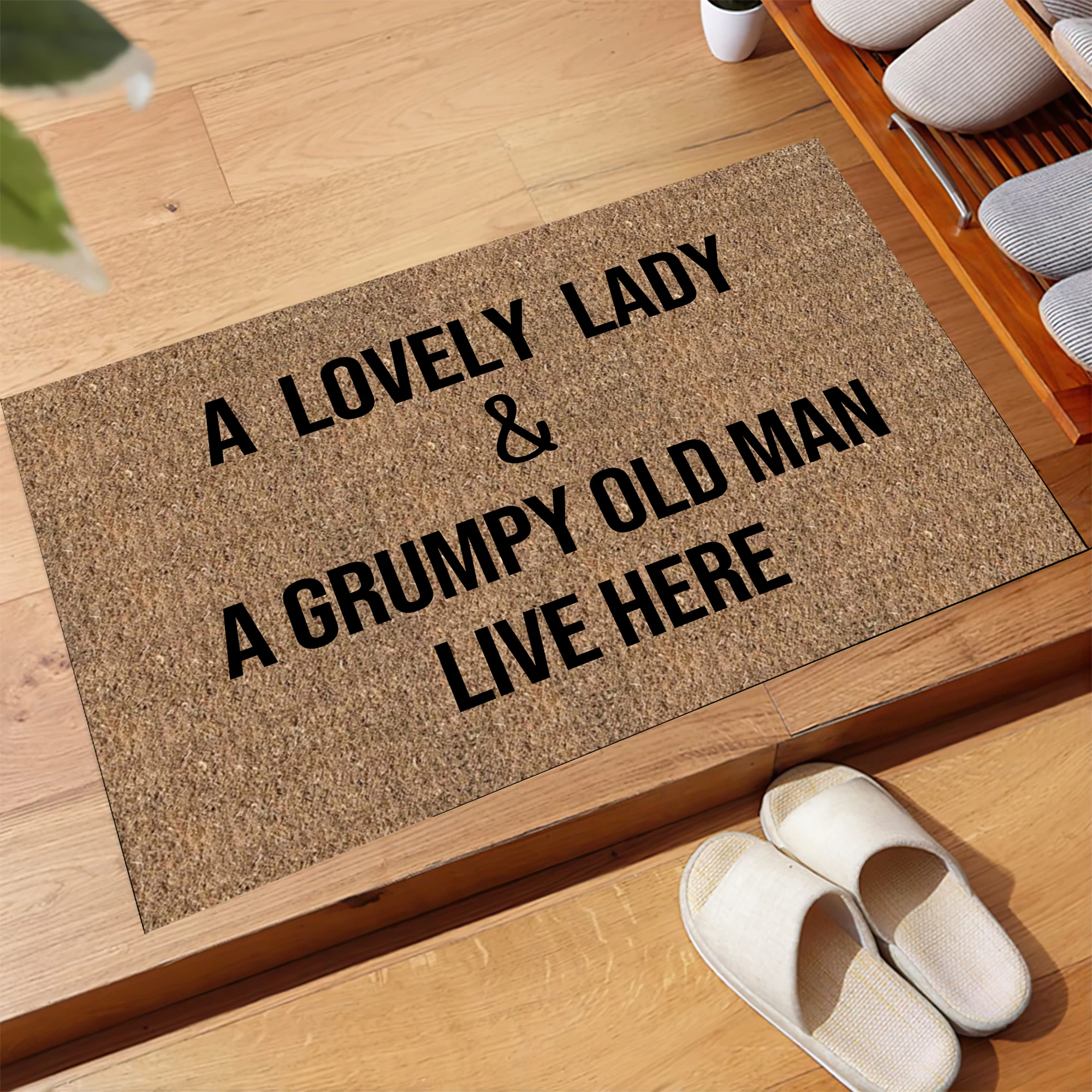 A Lovely Lady and A Grumpy Old Man Live Here Doormat Rubber Non-Slip Floors Mats for Entryway Door Mat Indoor Kitchen Rugs