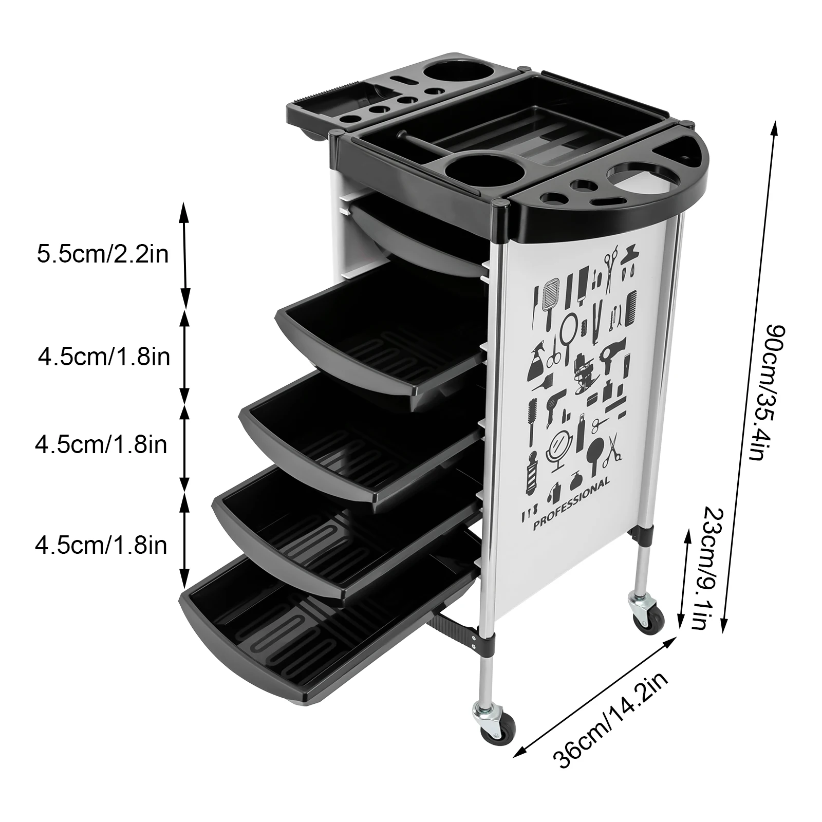 Beauty Salon Trolley Hair Spa Rolling Hairdressing Storage Cart Drawers