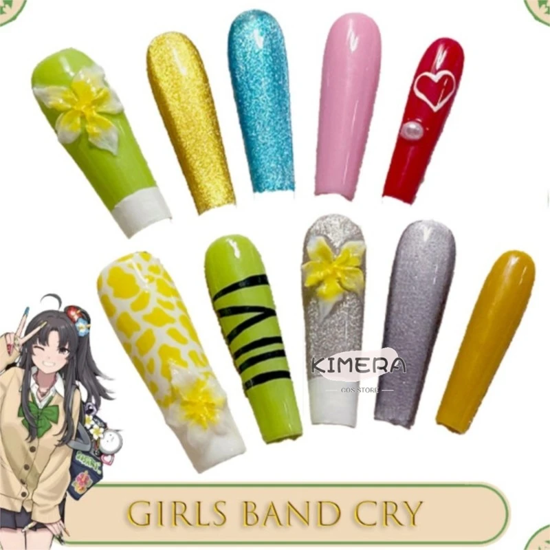 

Kimera Store disfraz Girls Band Cry Anon Subaru Showa Gal Cat Eye Press On Nails Long fille コスプレ