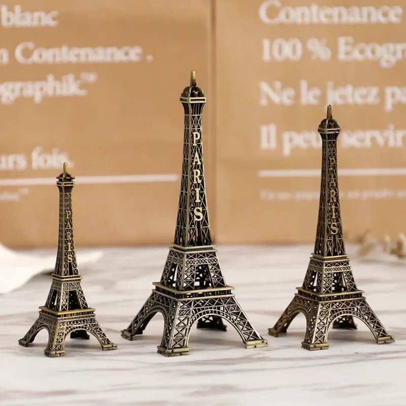 Romantic Paris Eiffel Tower Figures Statues Building Model Fashion Retro Sculpture Home Desktop Metal Decorative Ornament