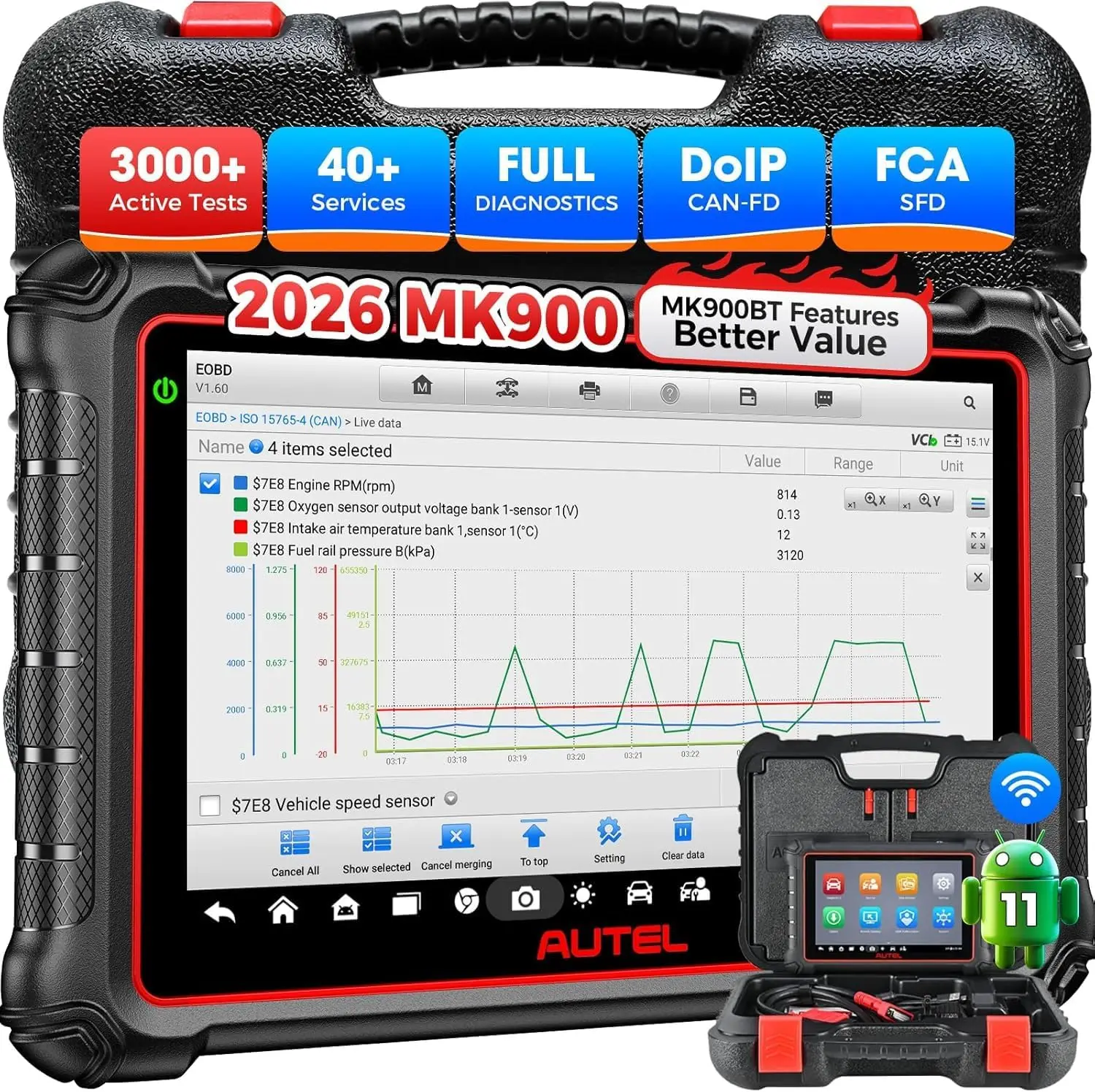 

MaxiCOM MK900 Bidirectional Scanner 2026 Up of MX808S MK808S OBD2 Diagnostic Tool w 3000 Active Test Service CAN FD DOIP All