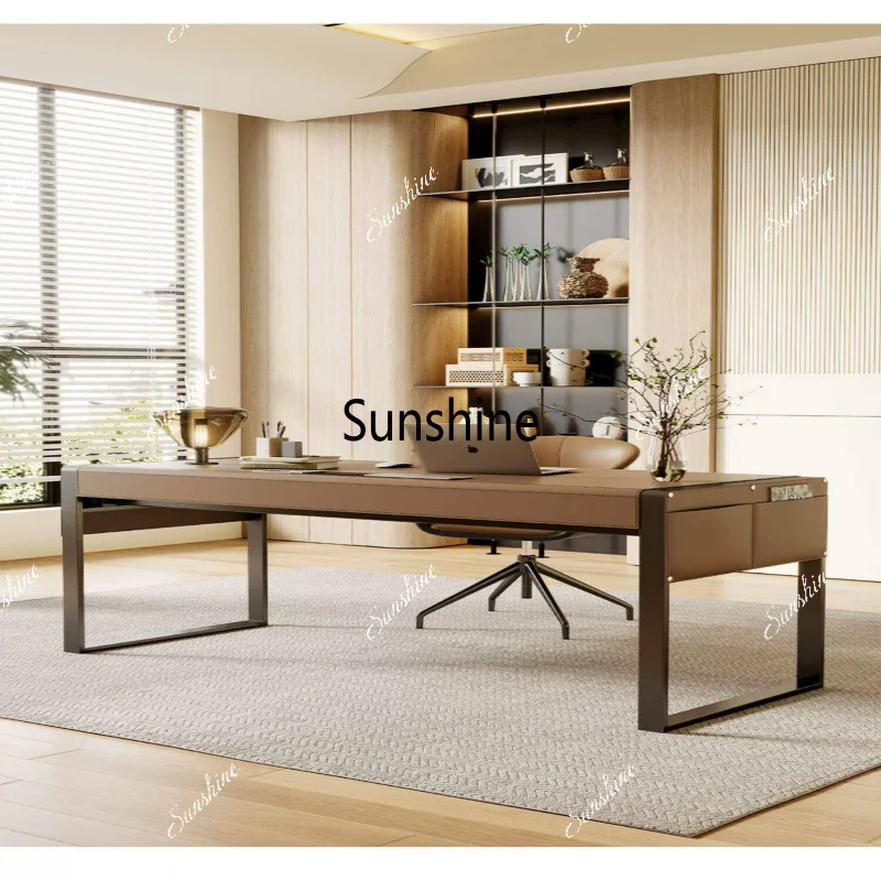 

Italian light luxury desk sofa living room computer table minimalist style saddle leather