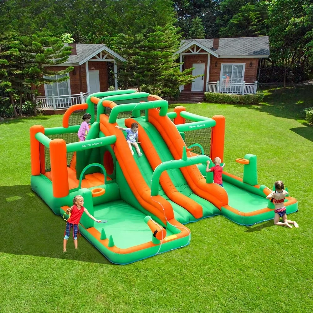 Slide children's inflatable trampoline with splash, suitable for garden or public places