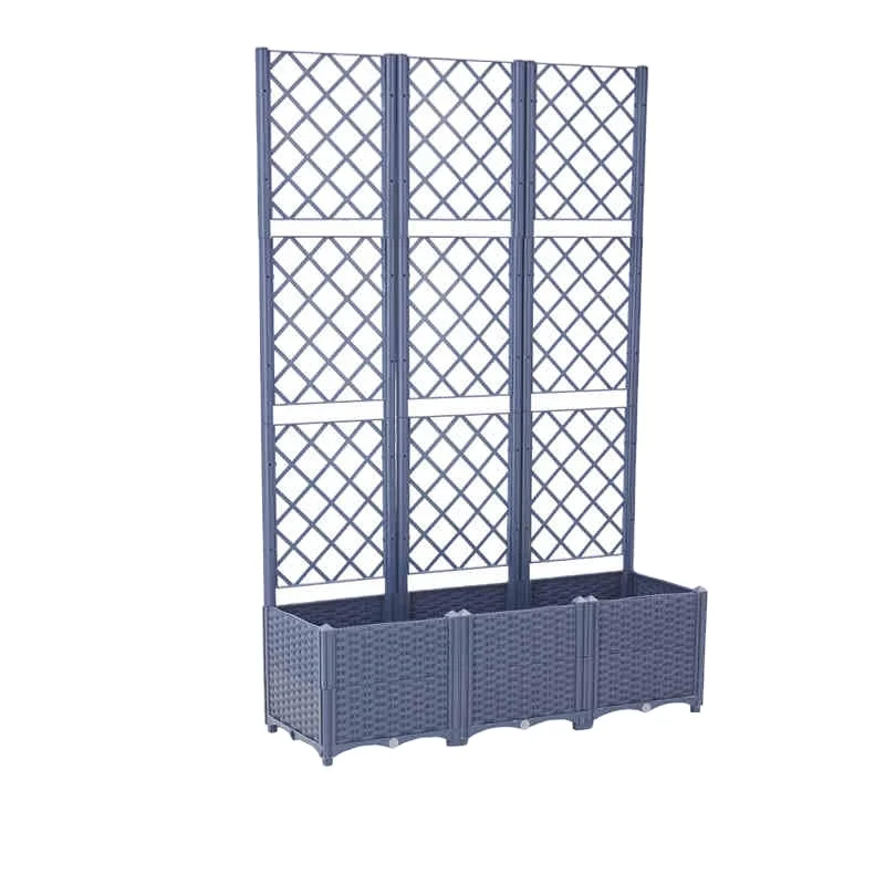 Прямоугольная садовая кровать, ящик для цветов, уличный ящик для цветов с решеткой для вьющихся растений, дренажные отверстия, дополнительные колеса Прямоугольная садовая кровать, ящик для цветов, уличный ящик для цветов с решеткой для вьющихся растений, дренажные отверстия, дополнительные колеса