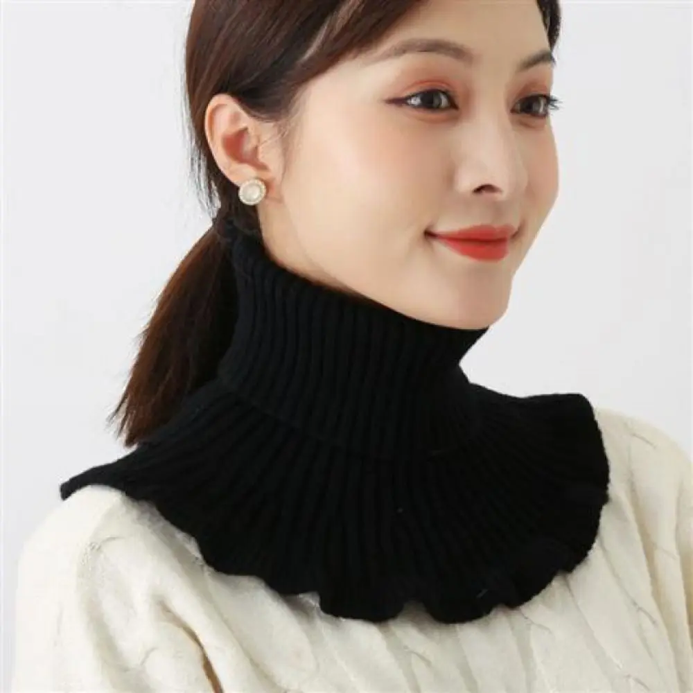 Winter Warm Knitted Scarf Neck Turtleneck Knitted False Fake Collar Detachable Scarf Windproof Ruffles Fashionable Wrap Scarf