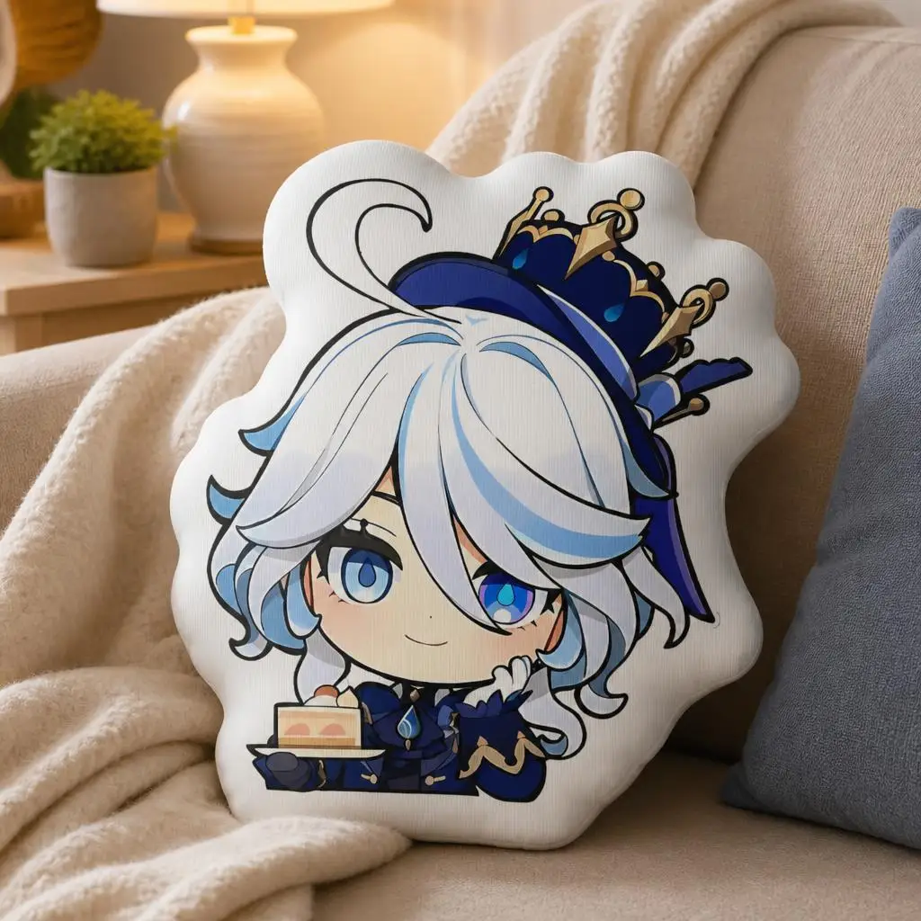 Furina Chibi Genshin Anime Water Archon Shaped Pillow Gift Irregular Stuffed Pillows for Office Car Chair Sofa Home Decor