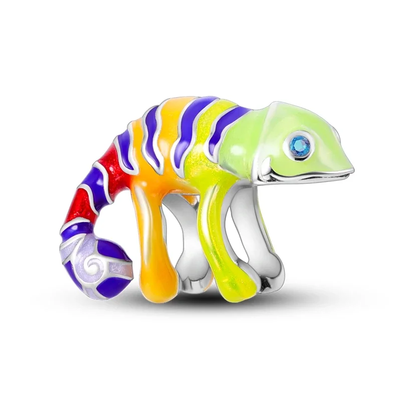 Charms Silver 925 Iridescent Chameleon Animal Beads Fit Charms Plata 925 Original Bracelet Beads Women Jewellery Making Diy Gift