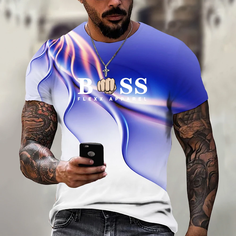 Casual Summer Lightning 3D Digital Printed Round Neck Short-Sleeved T-Shirt for Men, Suitable for Daily Wear and Vacation