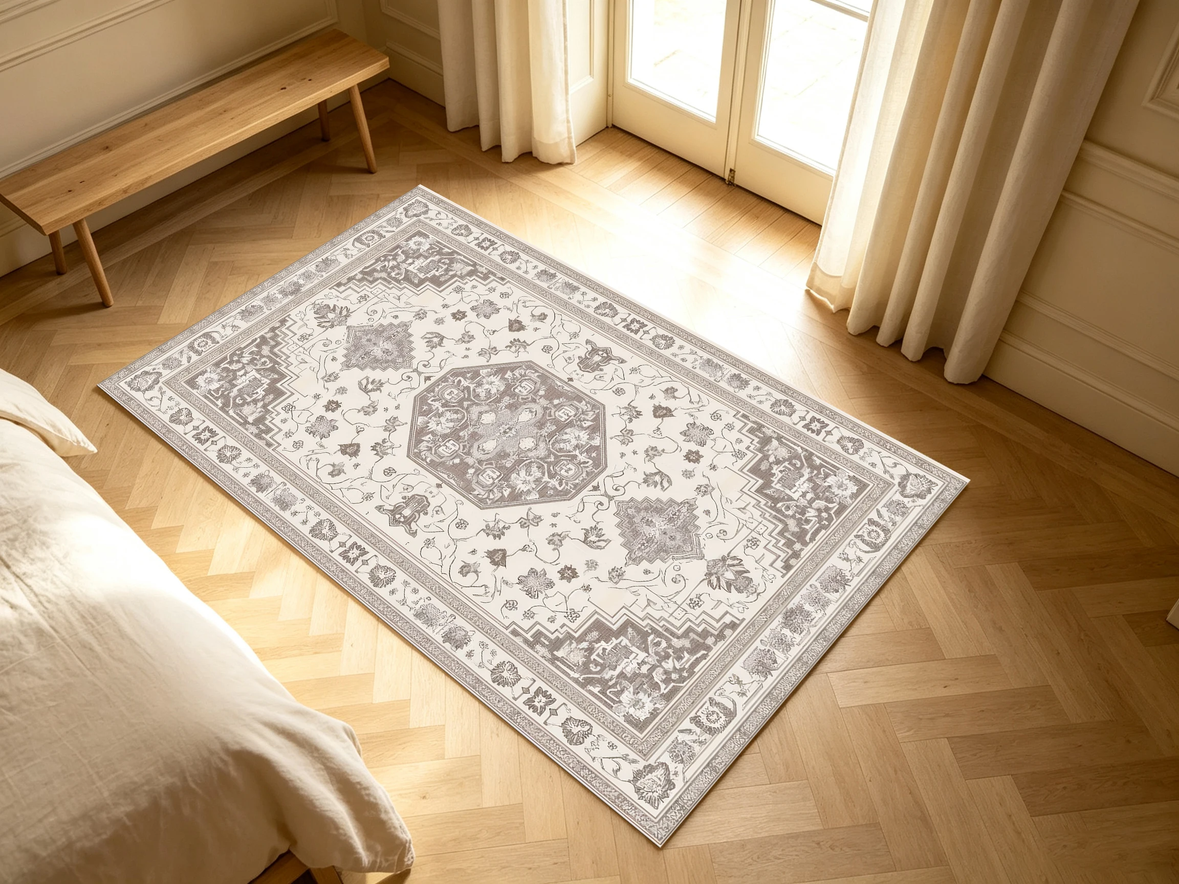 2D Velvet Carpet, Beige Brown Vintage Persian Pattern 2D Velvet Carpet, Light Luxury Vintage Feel, Soft to the Touch, Suitable for Living and Dining Areas