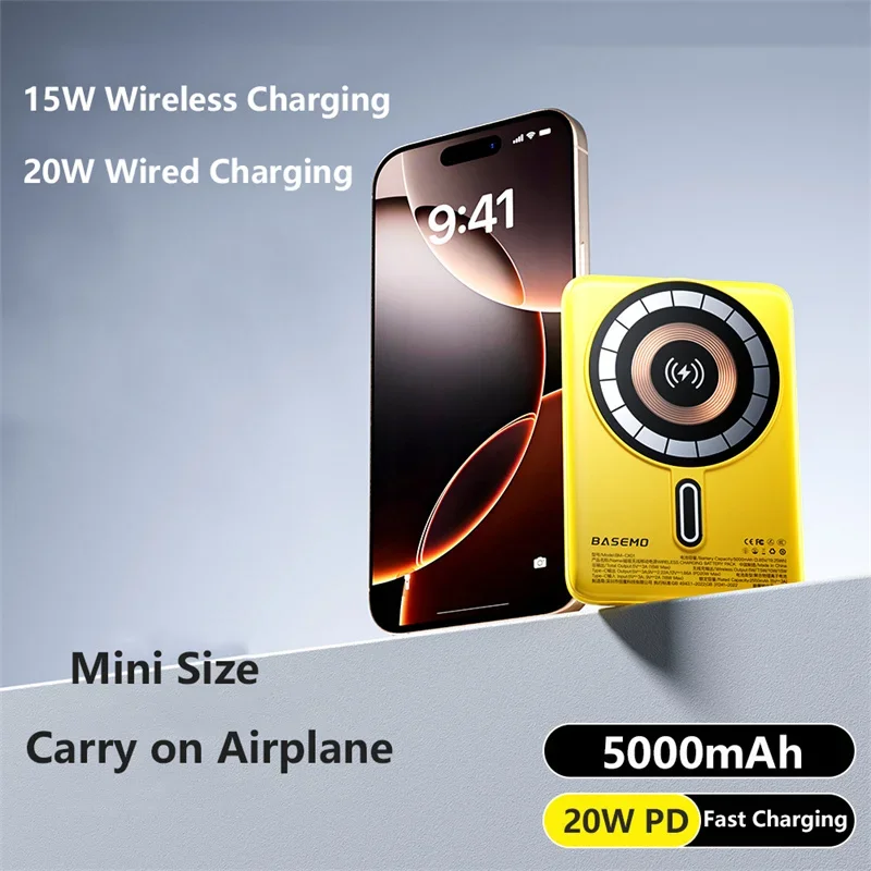 PD20W 磁気モバイルバッテリー 5000mAh 薄型 ポータブル ワイヤレス急速充電 パワーバンク MagSafe対応 iPhone 16 Samsung Huawei Xiaomi用