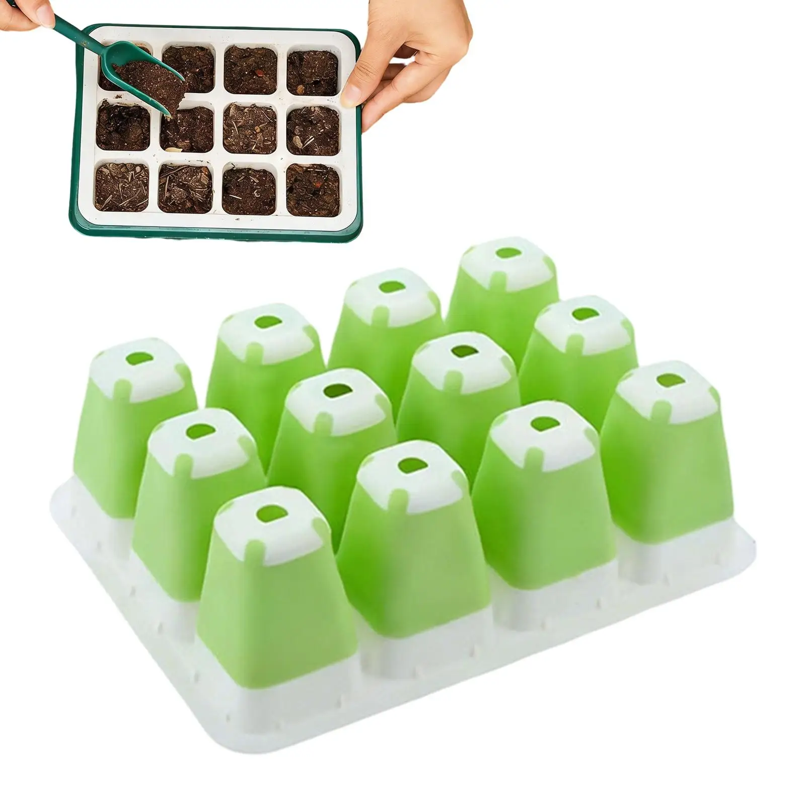 12-Cell Silicone Seedling Starter Trays Reusable Planting Grow Kit Indoor Gardening Tray for Home Apartment Women Beginners